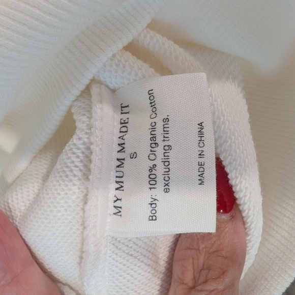 My mum made it white organic cotton sweatshirt in sz. Sm - Picture 5 of 9